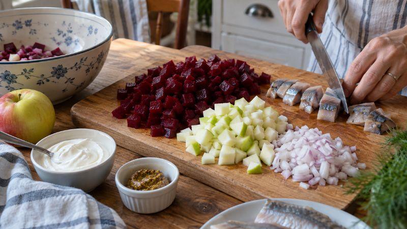 Салат із буряком, оселедцем і яблуком без майонезу